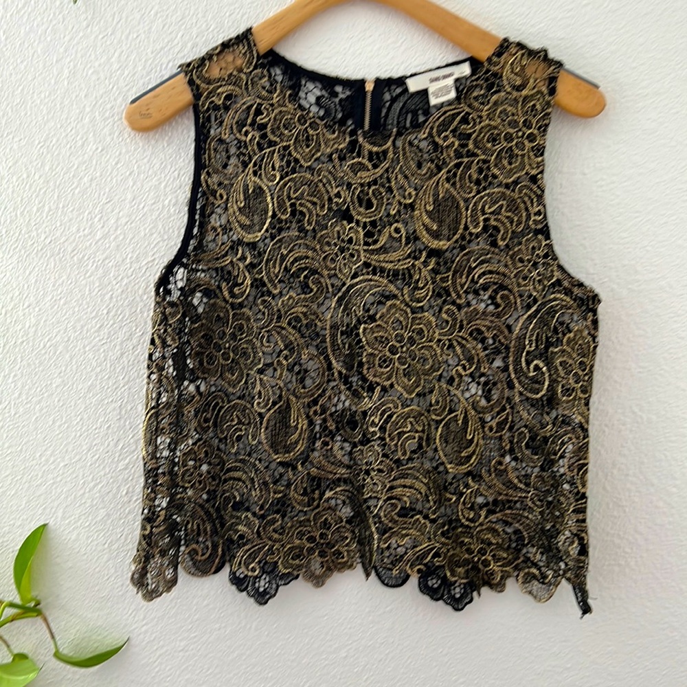 🖤gold and black see-through lace top